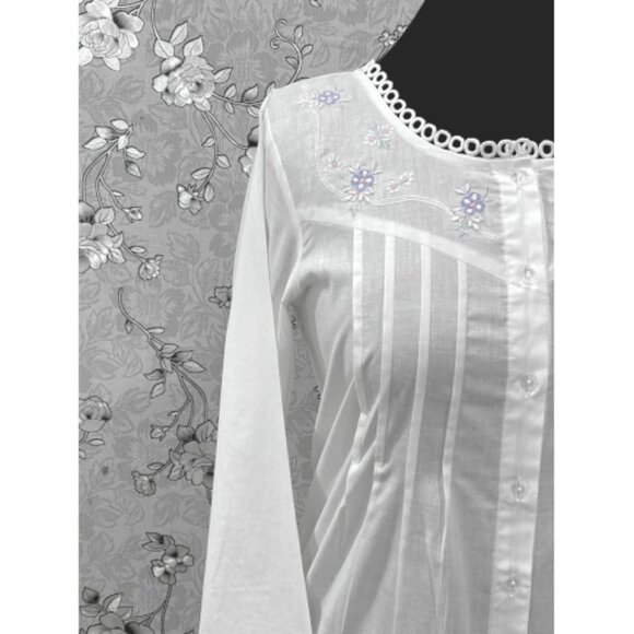 SoieRose SR-1216 Victorian Cotton Nightgown – Embroidered Front & Ruffle Hem - Picture 3 of 8